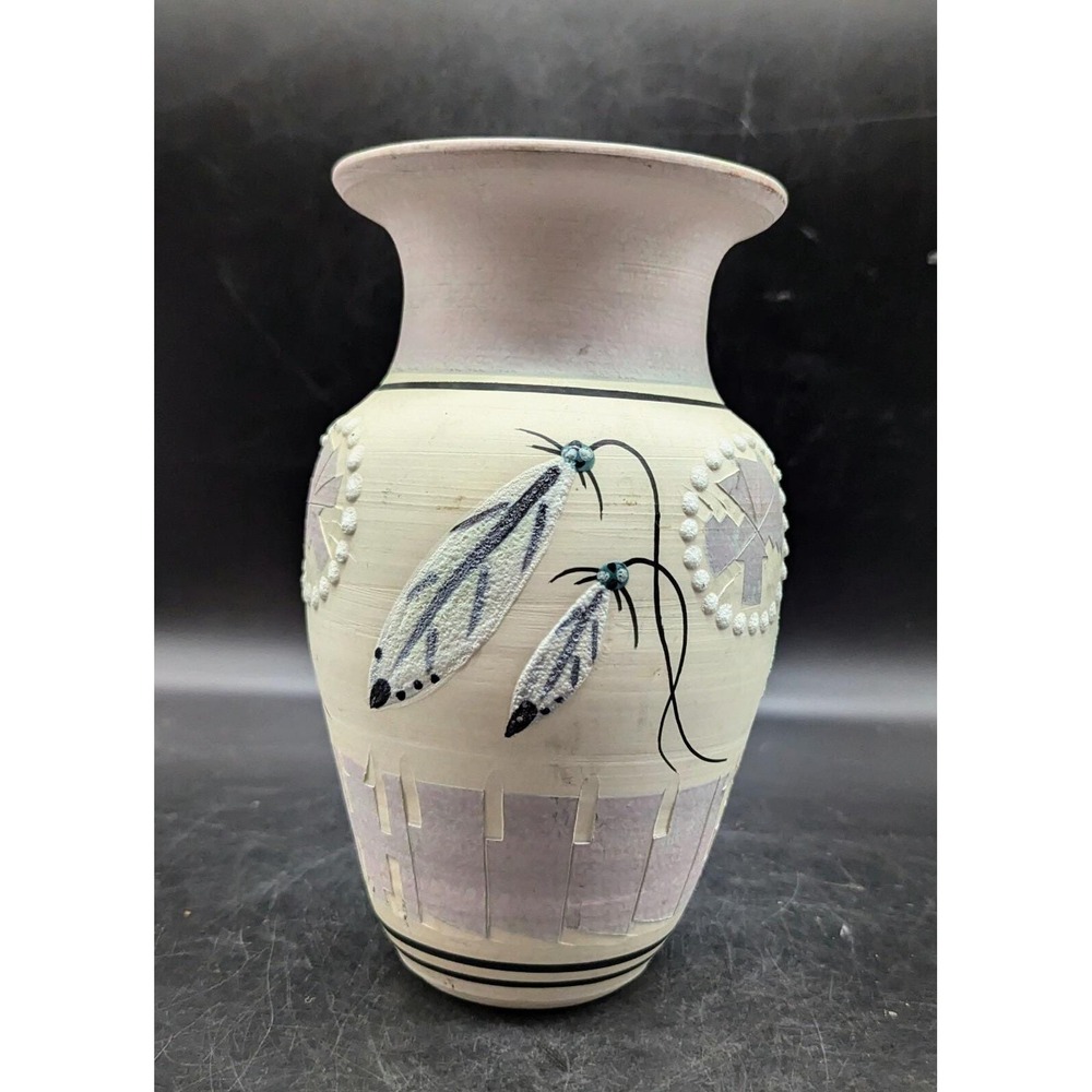 Southwestern Pottery Vase Mark Nowak Signed‎ Artist Feather Purple Hand Painted